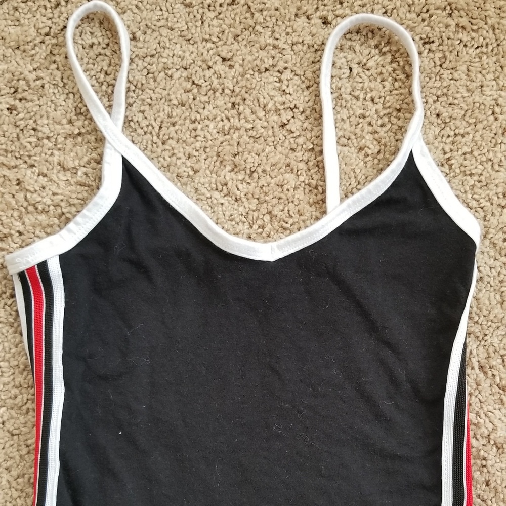 Red white and black striped tank top